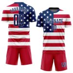 Personalized Red Royal-White Sublimation American Flag Soccer Uniform Jersey Team Custom Name and Number