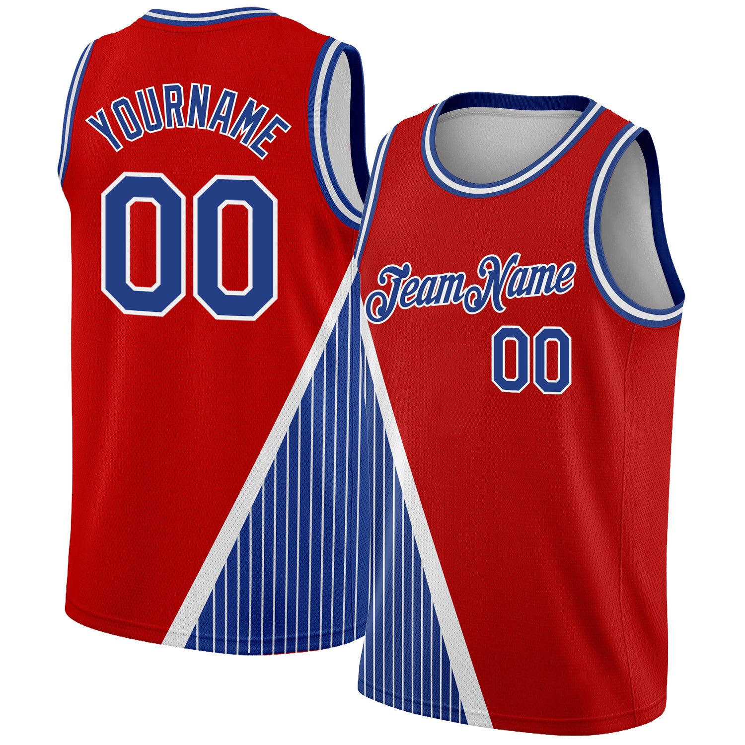 Personalized Red Royal-White Triangle Pinstripes Authentic City Edition Basketball Jersey Team Custom Name and Number