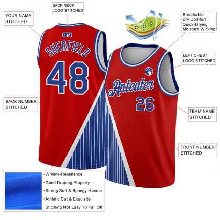 Personalized Red Royal-White Triangle Pinstripes Authentic City Edition Basketball Jersey Team Custom Name and Number