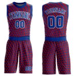 Personalized Red Royal-White Triangle Shapes Round Neck Sublimation Basketball Suit Jersey Team Custom Name and Number