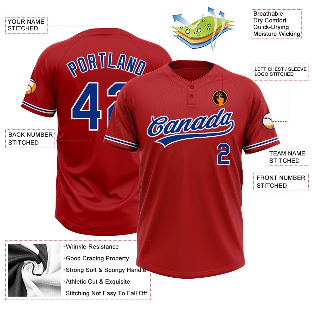 Personalized Red Royal-White Two-Button Unisex Softball Jersey Personalized Red Royal-White Two-Button Unisex Softball Jersey - Image 3