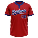 Personalized Red Royal-White Two-Button Unisex Softball Jersey Team Custom Name and Number