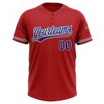 Personalized Red Royal-White Two-Button Unisex Softball Jersey