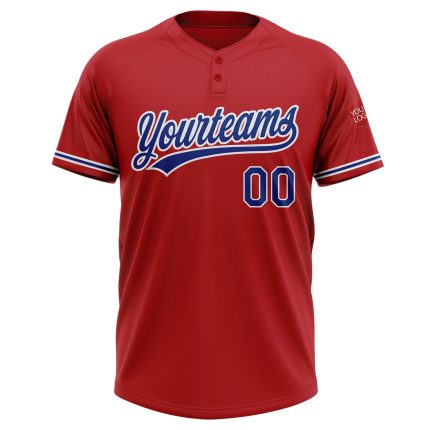 Personalized Red Royal-White Two-Button Unisex Softball Jersey