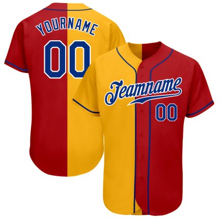 Personalized Red Royal-Yellow Authentic Split Fashion Baseball Jersey Team Custom Name and Number