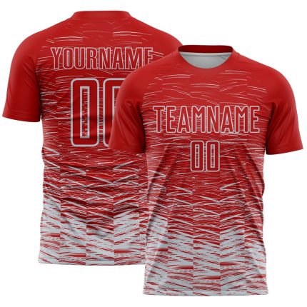 Personalized Red Silver-White Line Sublimation Soccer Uniform Jersey Team Custom Name and Number