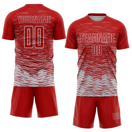 Personalized Red Silver-White Line Sublimation Soccer Uniform Jersey Team Custom Name and Number