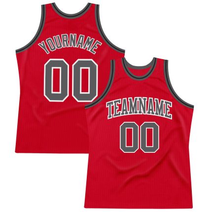Personalized Red Steel Gray-Black Authentic Throwback Basketball Jersey Team Custom Name and Number