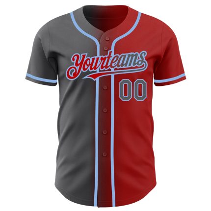 Personalized Red Steel Gray-Light Blue Authentic Gradient Fashion Baseball Jersey Team Custom Name and Number