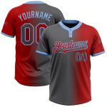 Personalized Red Steel Gray-Light Blue Gradient Fashion Two-Button Unisex Softball Jersey Team Custom Name and Number