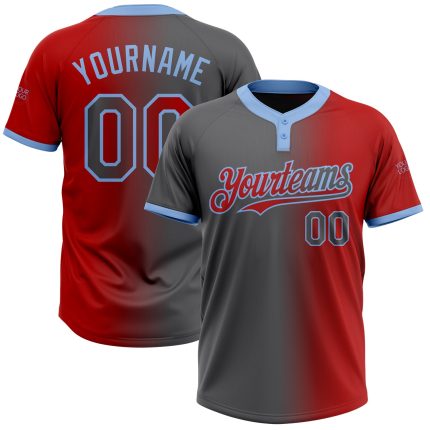Personalized Red Steel Gray-Light Blue Gradient Fashion Two-Button Unisex Softball Jersey Team Custom Name and Number