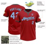 Personalized Red Steel Gray Pinstripe Light Blue Two-Button Unisex Softball Jersey Team Custom Name and Number