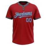 Personalized Red Steel Gray Pinstripe Light Blue Two-Button Unisex Softball Jersey Team Custom Name and Number