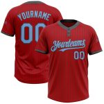 Personalized Red Steel Gray Pinstripe Light Blue Two-Button Unisex Softball Jersey Team Custom Name and Number