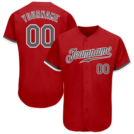Personalized Red Steel Gray-White Authentic Baseball Jersey Team Custom Name and Number