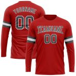 Personalized Red Steel Gray-White Long Sleeve Performance T-Shirt Team Custom Name and Number