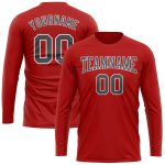 Personalized Red Steel Gray-White Long Sleeve Performance T-Shirt Team Custom Name and Number