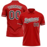 Personalized Red Steel Gray-White Performance Vapor Golf Polo Shirt Team Custom Name and Number