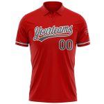 Personalized Red Steel Gray-White Performance Vapor Golf Polo Shirt Team Custom Name and Number