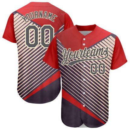 Personalized Red Steel GrayCream 3D Pattern Design Abstract Sport Authentic Baseball Jersey Team Custom Name and Number