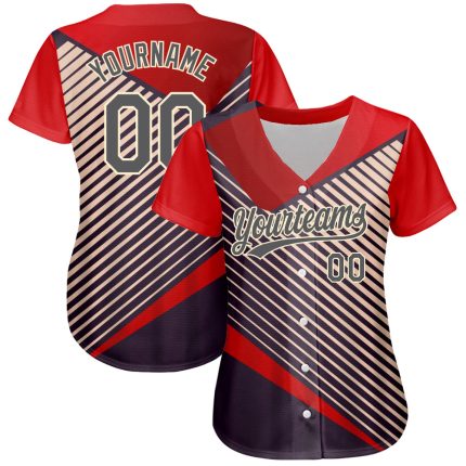 Personalized Red Steel GrayCream 3D Pattern Design Abstract Sport Authentic Baseball Jersey Team Custom Name and Number