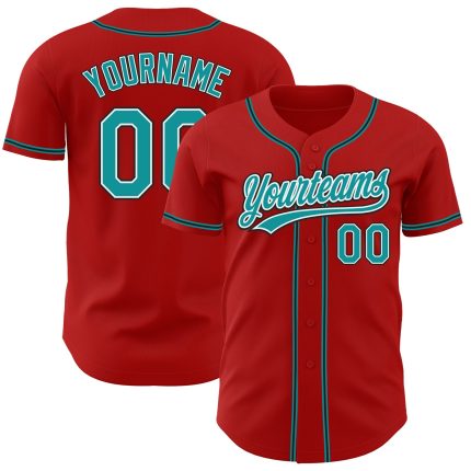 Personalized Red Teal-Black Authentic Baseball Jersey