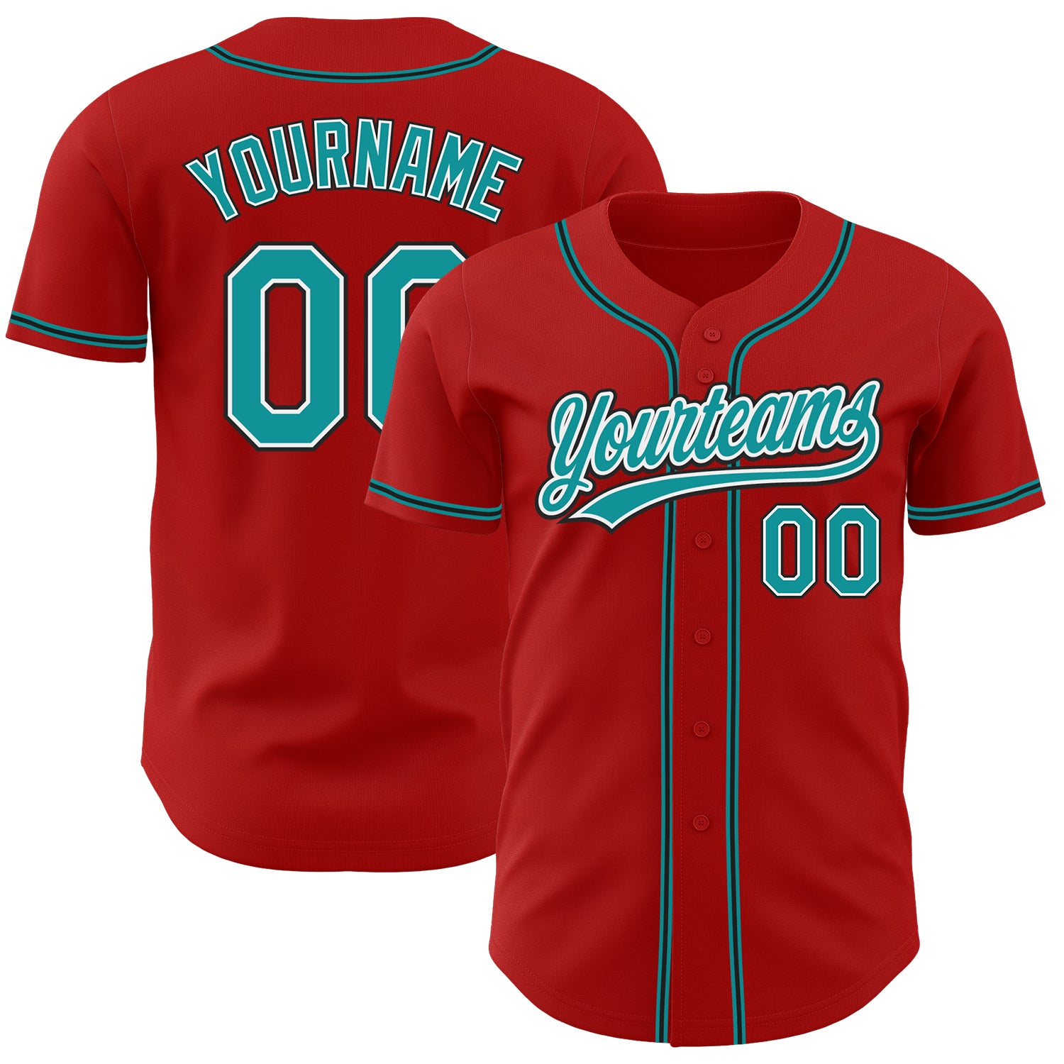 Personalized Red Teal-Black Authentic Baseball Jersey