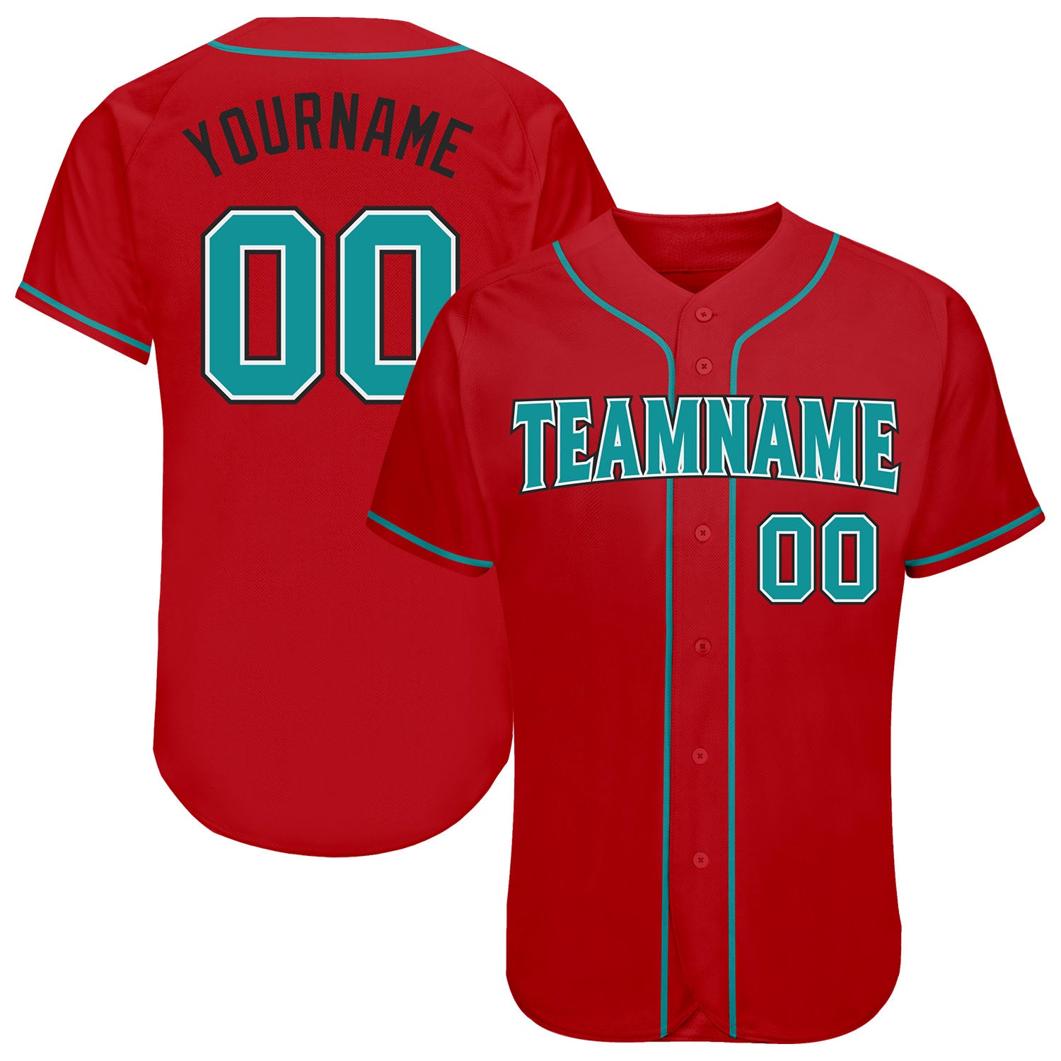 Personalized Red Teal-Black Authentic Baseball Jersey Team Custom Name and Number