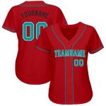 Personalized Red Teal-Black Authentic Baseball Jersey Team Custom Name and Number