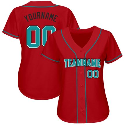 Personalized Red Teal-Black Authentic Baseball Jersey Team Custom Name and Number