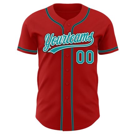 Personalized Red Teal-Black Authentic Baseball Jersey