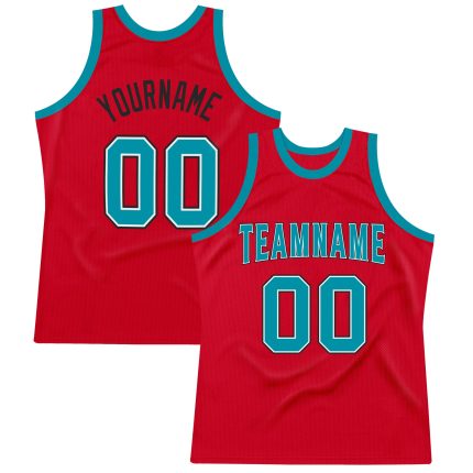 Personalized Red Teal-Black Authentic Throwback Basketball Jersey Team Custom Name and Number