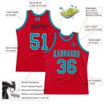 Personalized Red Teal-Black Authentic Throwback Basketball Jersey Team Custom Name and Number