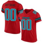 Personalized Red Teal-Black Mesh Authentic Football Jersey Team Custom Name and Number
