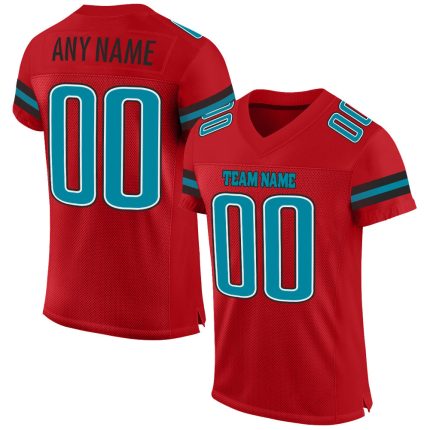 Personalized Red Teal-Black Mesh Authentic Football Jersey Team Custom Name and Number