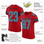 Personalized Red Teal-Black Mesh Authentic Football Jersey Team Custom Name and Number