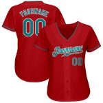 Personalized Red Teal-White Authentic Baseball Jersey Team Custom Name and Number