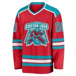 Personalized Red Teal-White Hockey Jersey Team Custom Name and Number