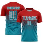 Personalized Red Teal-White Sublimation Soccer Uniform Jersey Team Custom Name and Number