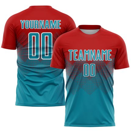 Personalized Red Teal-White Sublimation Soccer Uniform Jersey Team Custom Name and Number