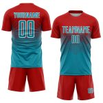 Personalized Red Teal-White Sublimation Soccer Uniform Jersey Team Custom Name and Number
