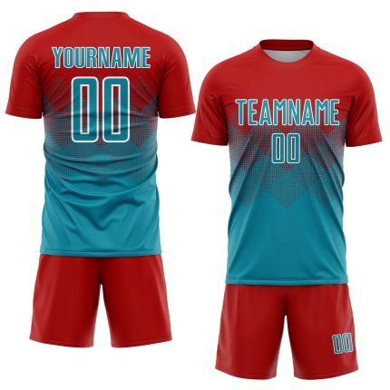 Personalized Red Teal-White Sublimation Soccer Uniform Jersey Team Custom Name and Number