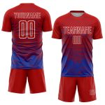 Personalized Red Thunder Blue-White Line Sublimation Soccer Uniform Jersey Team Custom Name and Number