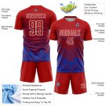 Personalized Red Thunder Blue-White Line Sublimation Soccer Uniform Jersey Team Custom Name and Number