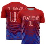 Personalized Red Thunder Blue-White Line Sublimation Soccer Uniform Jersey Team Custom Name and Number