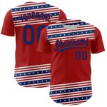 Personalized Red US Navy Blue 3D American Flag And Star Authentic Baseball Jersey