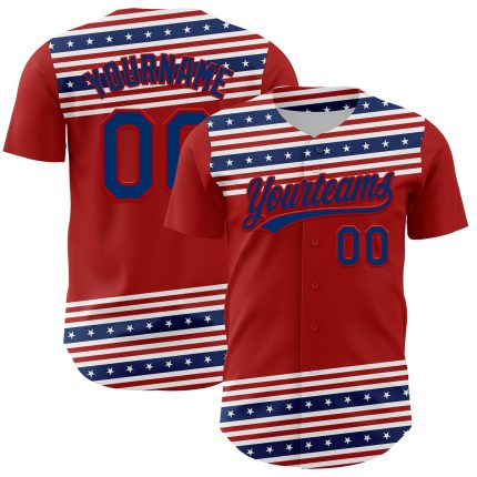 Personalized Red US Navy Blue 3D American Flag And Star Authentic Baseball Jersey