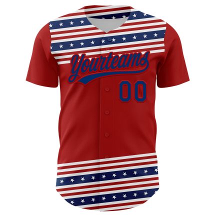 Personalized Red US Navy Blue 3D American Flag And Star Authentic Baseball Jersey