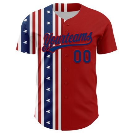 Personalized Red US Navy Blue 3D American Flag And Star Authentic Baseball Jersey Team Custom Name and Number
