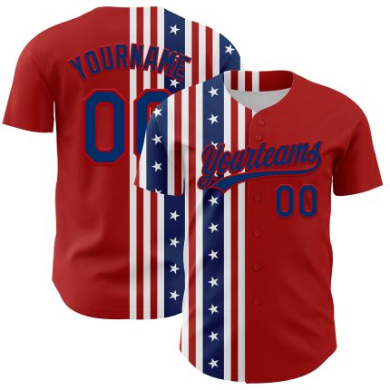Personalized Red US Navy Blue 3D American Flag And Star Authentic Baseball Jersey Team Custom Name and Number